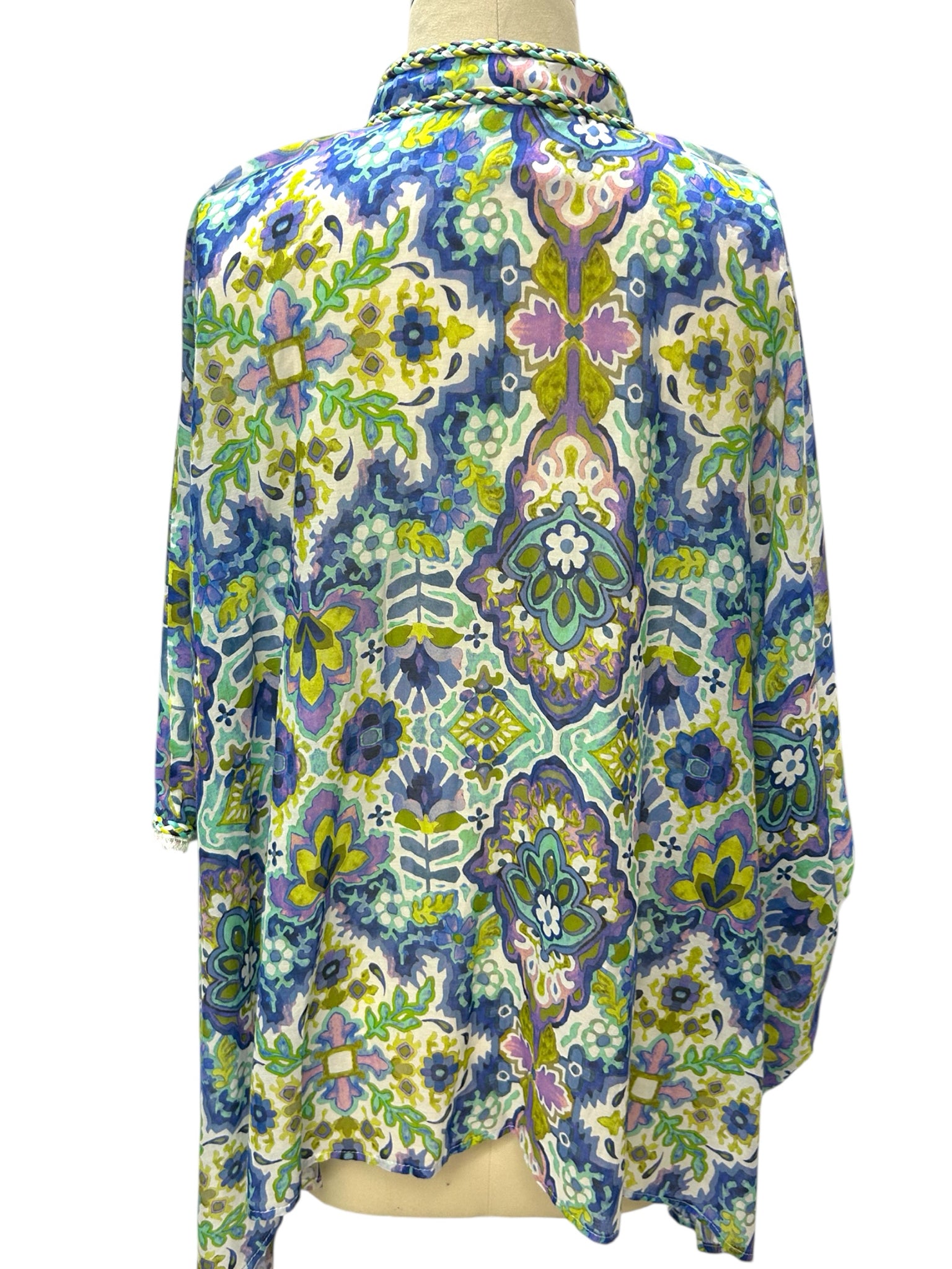 JOHNNY WAS JADE KIARA SILK BLEND COLORFUL BLOUSE SIZE MEDIUM