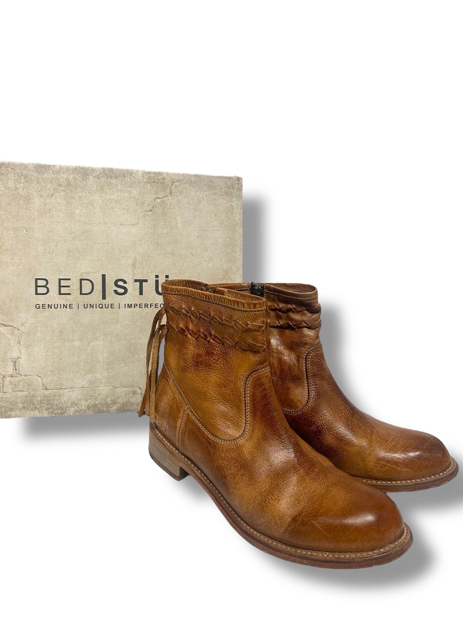 BED STU CRAVEN DIP DYE W/FRINGE ANKLE BOOTS BROWN SIZE 9