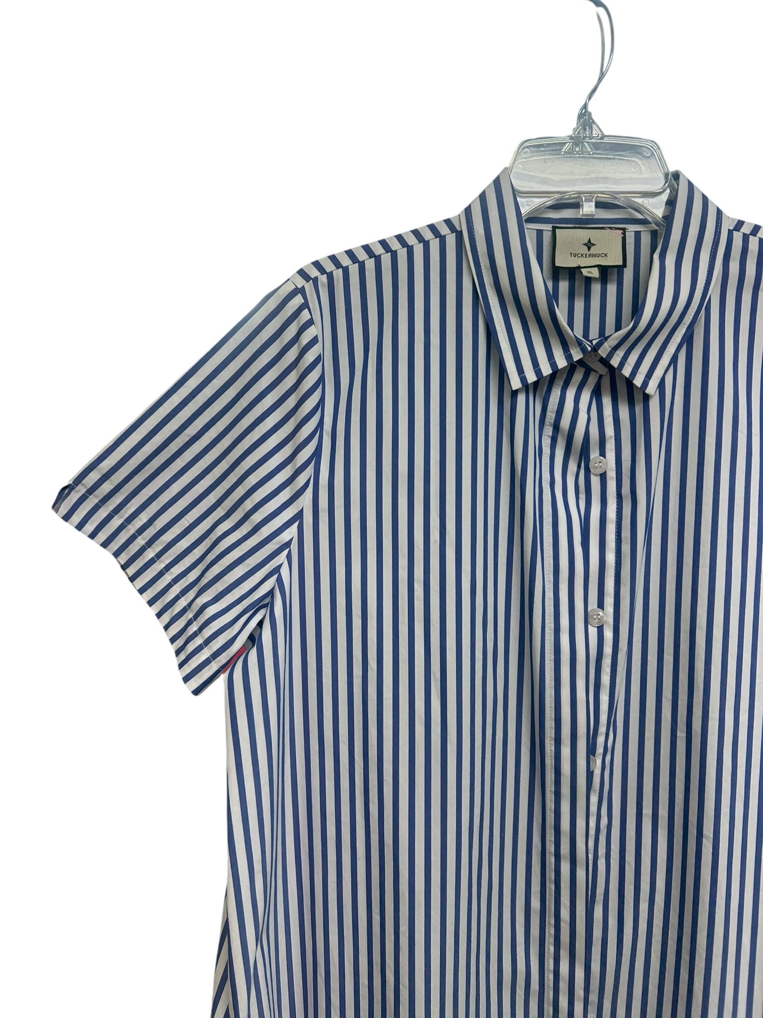 TUCKERNUCK MAXINE PINSTRIPE BUBBLE BLUE WHITE MAXI DRESS SIZE XL