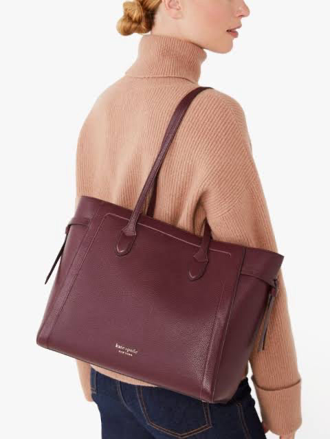 KATE SPADE KNOTT LARGE PEBBLED LEATHER TOTE IN GRENACHE