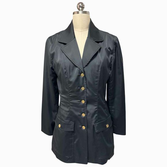 ST JOHN NYLON RAIN GOLD BUTTONS BLACK COAT SIZE S