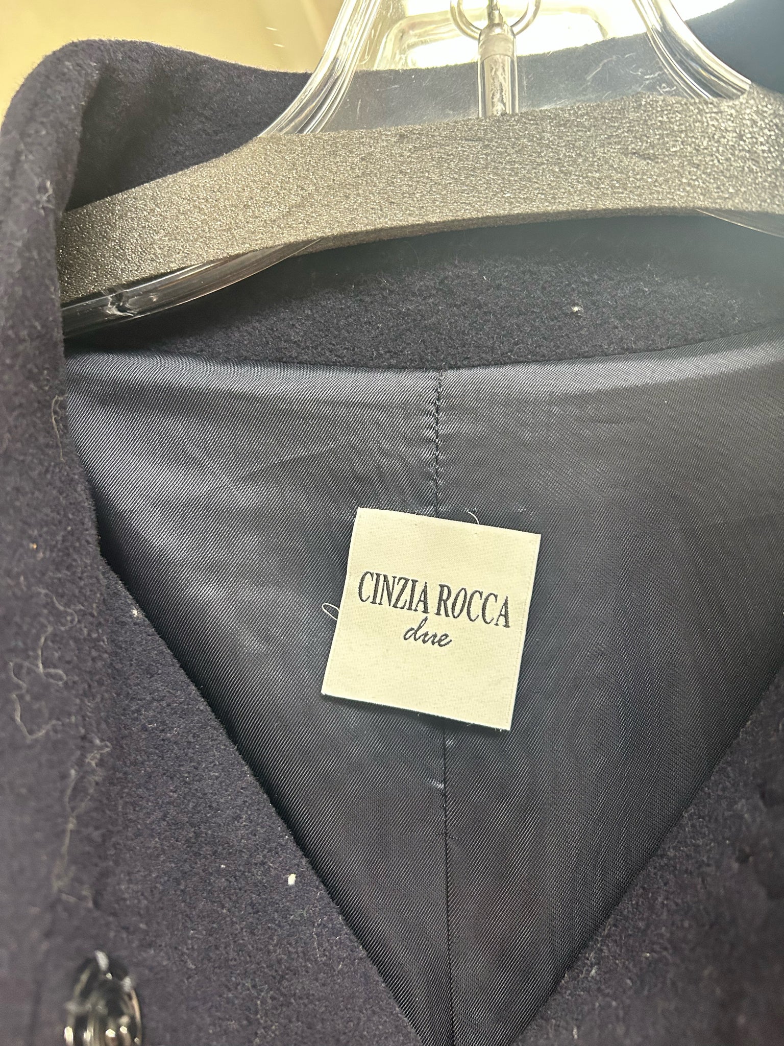 CINZIA ROCCA NAVY WOOL CASHMERE ITALIAN CAR COAT SIZE 12