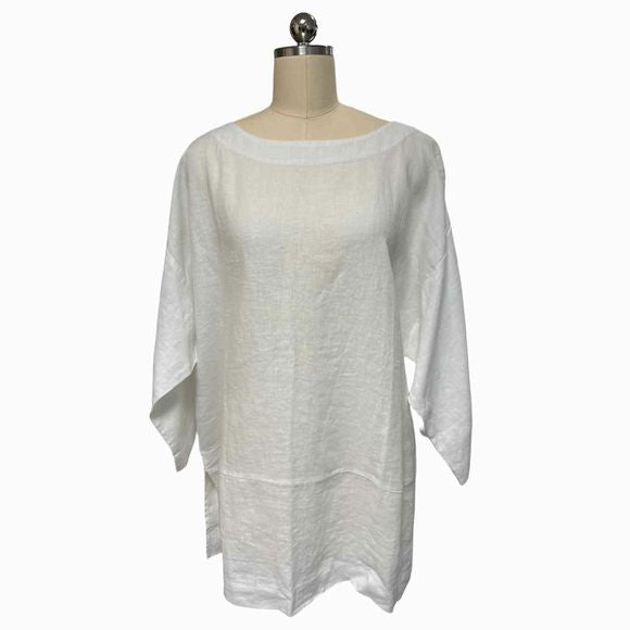 JJILL NWT! PURE LINEN BLEND SPLIT HEM WHITE TUNIC TOP SIZE XL