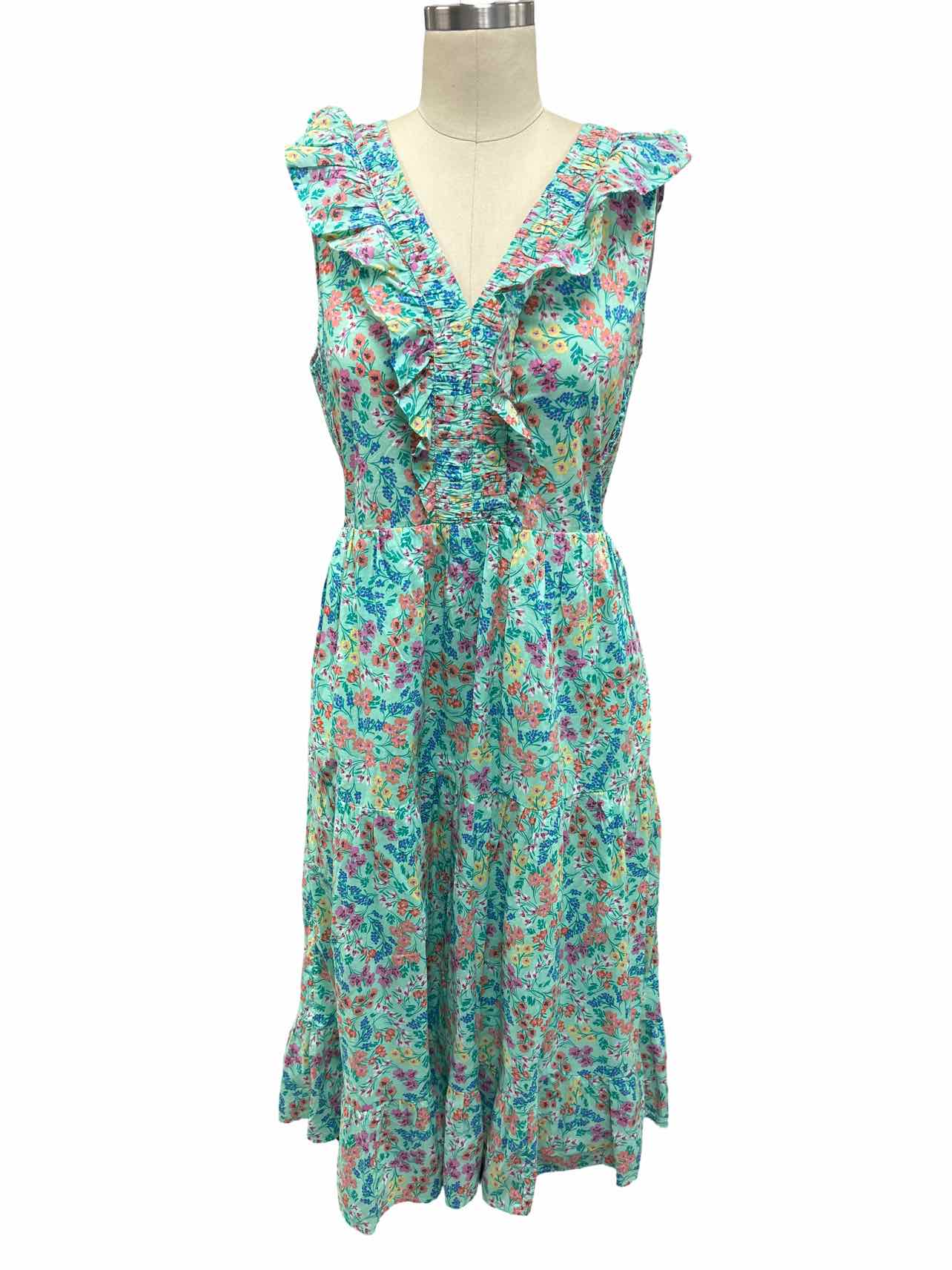 JCREW RUFFLE V-NECK TIERED MAXI DRESS SIZE: 8