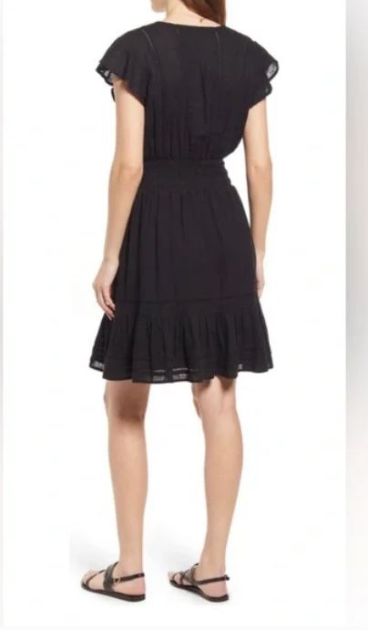 RAILS TARA FLUTTER SLEEVE LINEN BLEND BLACK MINI DRESS SIZE XL