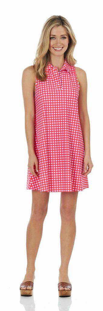 JUDE CONNALLY PINK ORANGE SPRING GINGHAM COLLARED TANK MINI DRESS SIZE LARGE