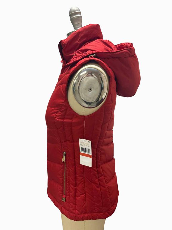 MICHAEL KORS DOWN HOODED VEST IN CHILI RED SIZE: XS