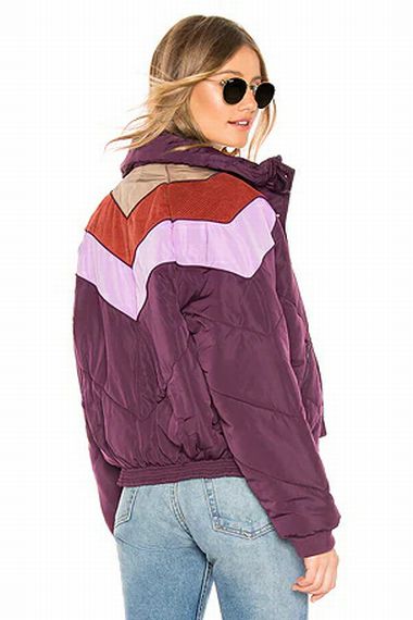 FREE PEOPLE HEIDI SKI PUFFER RETRO COLORBLOCK PURPLE COAT SIZE XS