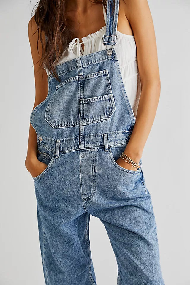 WE THE FREE ZIGGY SLOUCHY COTTON DENIM OVERALLS SIZE MEDIUM