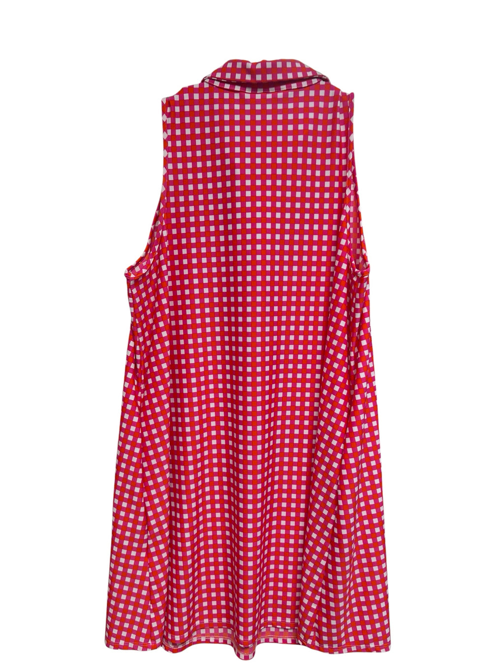 JUDE CONNALLY PINK ORANGE SPRING GINGHAM COLLARED TANK MINI DRESS SIZE LARGE