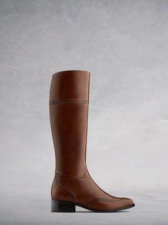 DUOBOOTS CABELL TALL ZIP BROWN BOOT SLIM CALF 38CM SIZE 38