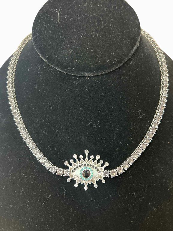 KURT GEIGER  EVIL EYE TENNIS NECKLACE BLACK DIAMOND