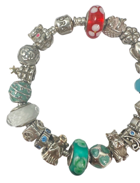 PANDORA COMPLETE PANDORA BRACELET 20 CHARMS W/ 14K EMBELLISHED
