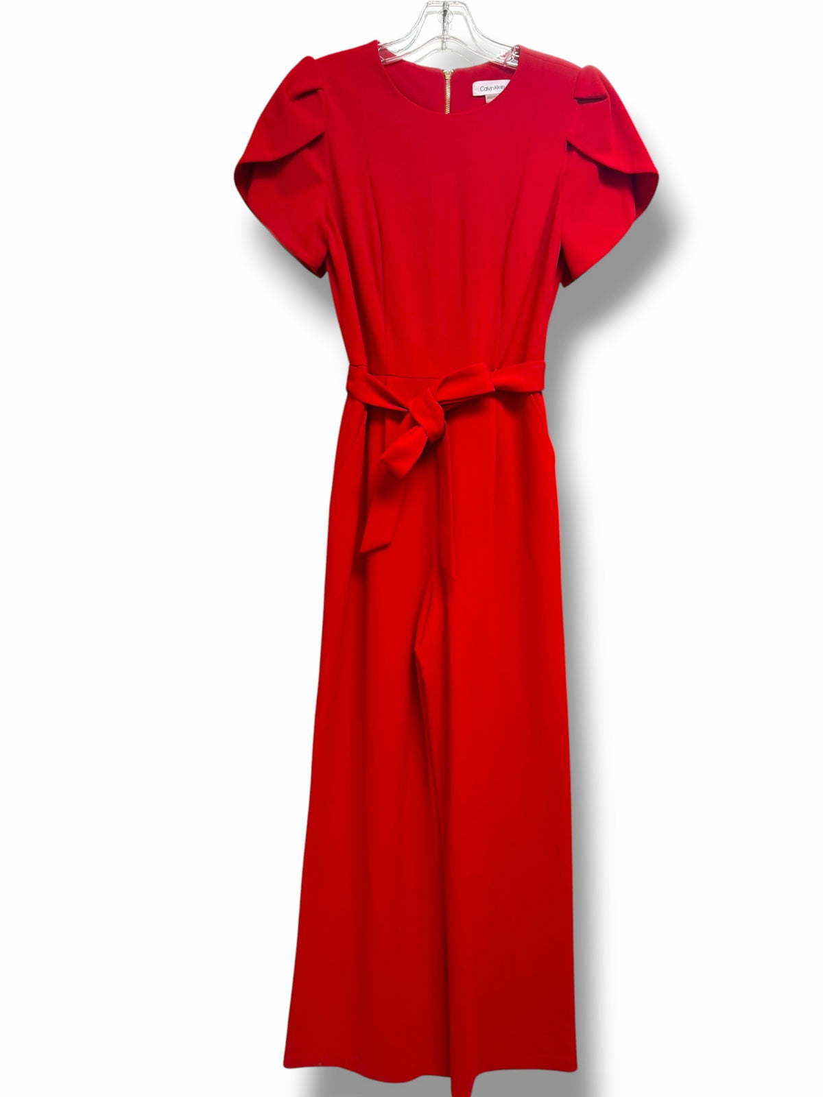 NEW WITH TAGS CALVIN KLEIN RED BELTED FLUTTER SLEEVE JUMPSUIT SIZE 4