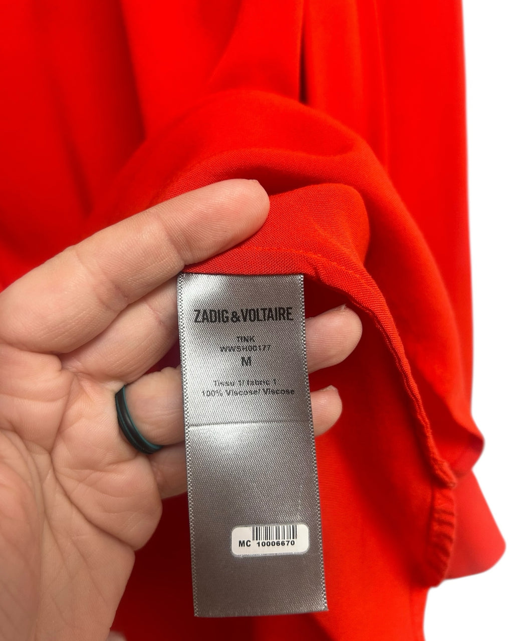 ZADIG & VOLTAIRE TINK BRIGHT RED V NECK BUTTON DOWN BLOUSE SIZE MEDIUM