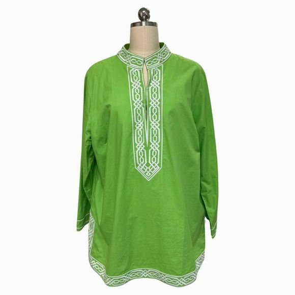 NICOBLU SLOANE SPLIT NECK GREEN TUNIC TOP SIZE 1X