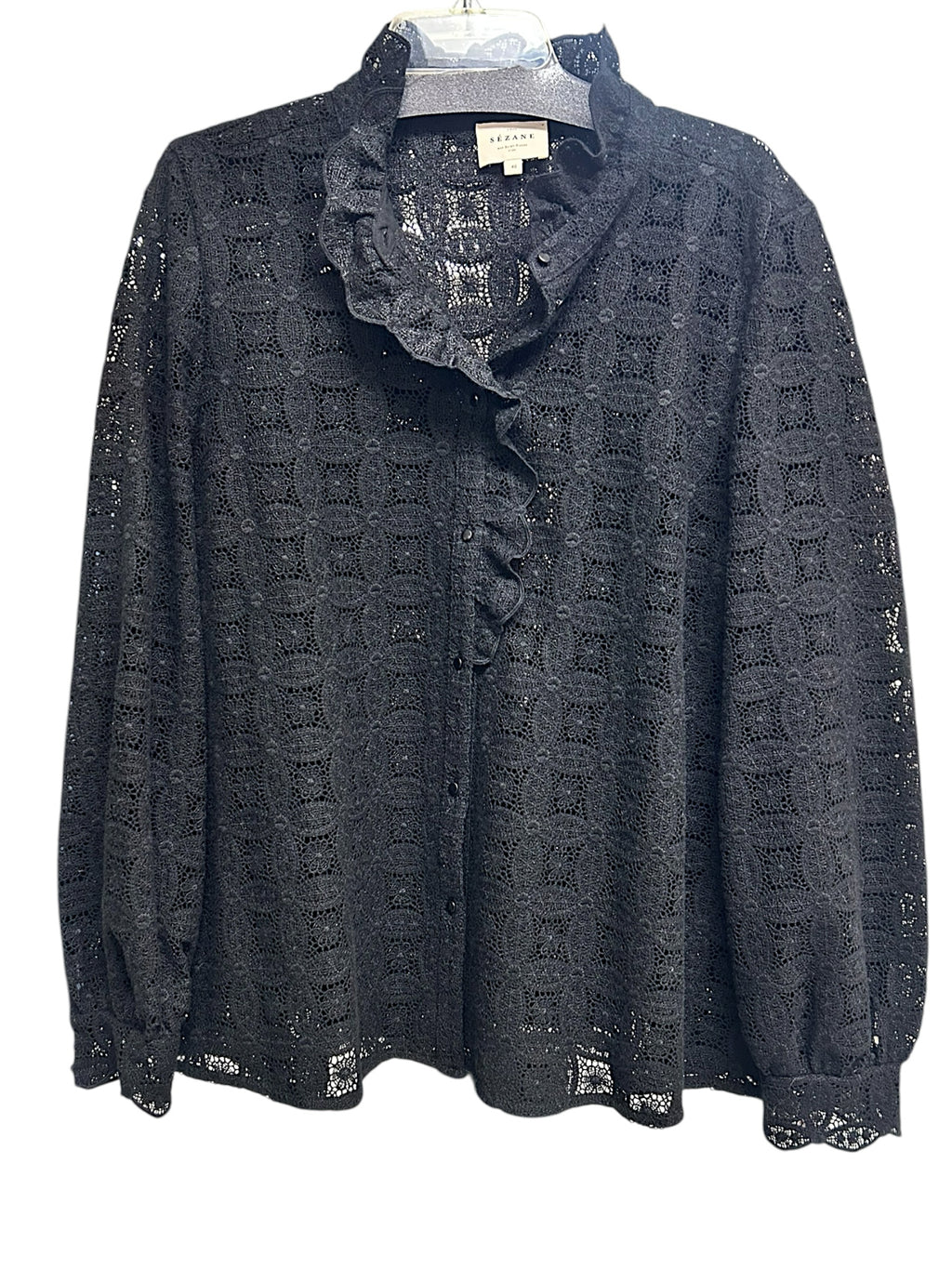SEZANE CHLO SHIRT GUIPURE LACE BLOUSE BLACK SIZE 48