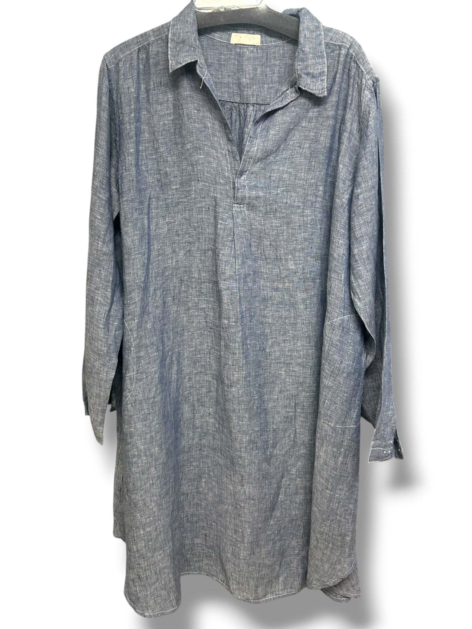 CP SHADES BLUE LINEN BUTTON FRONT LONG SLEEVE MINI DRESS SIZE LARGE