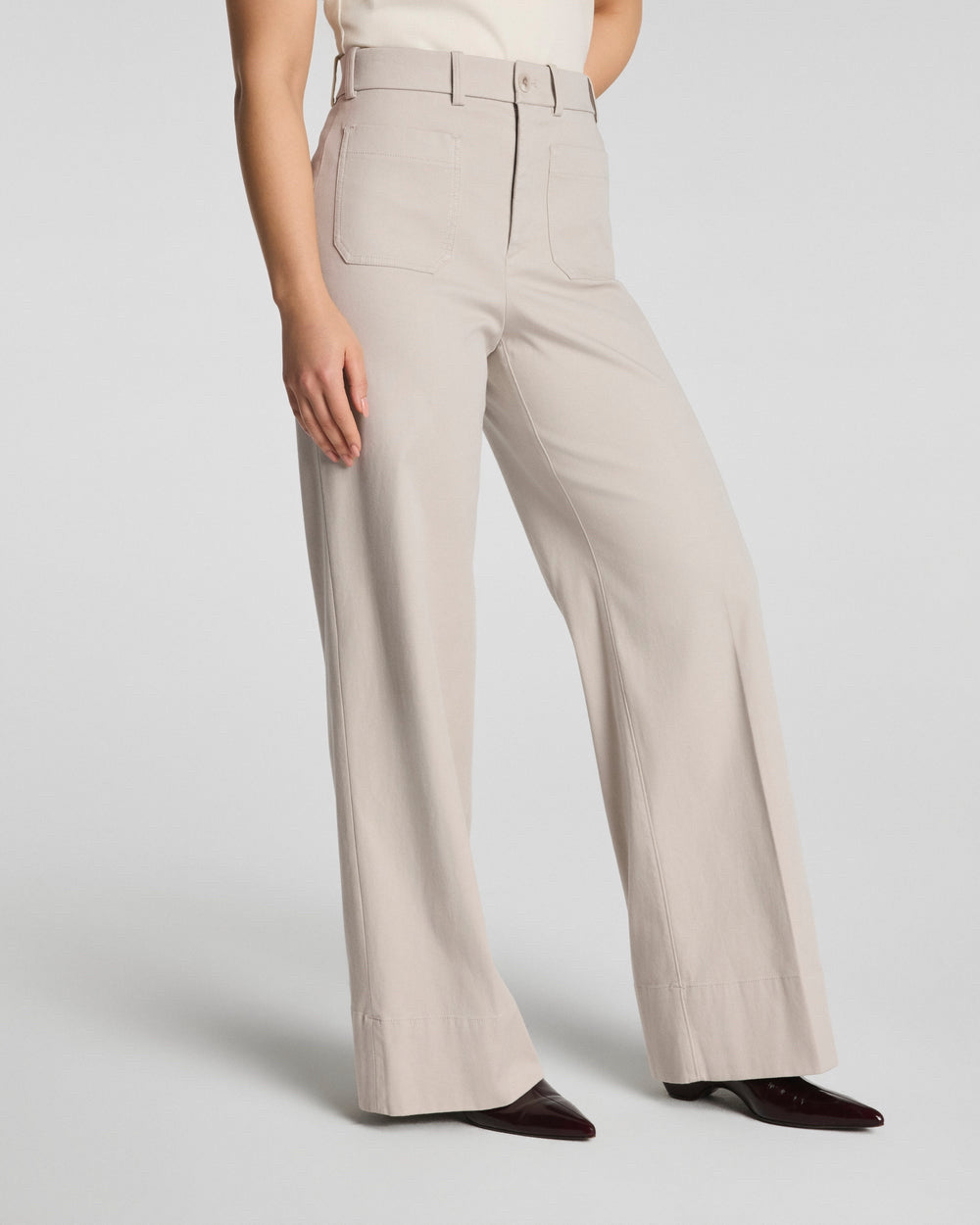 SPANX HIGH RISE WIDE LEG STRETCH BONE IVORY PANTS SIZE LARGE