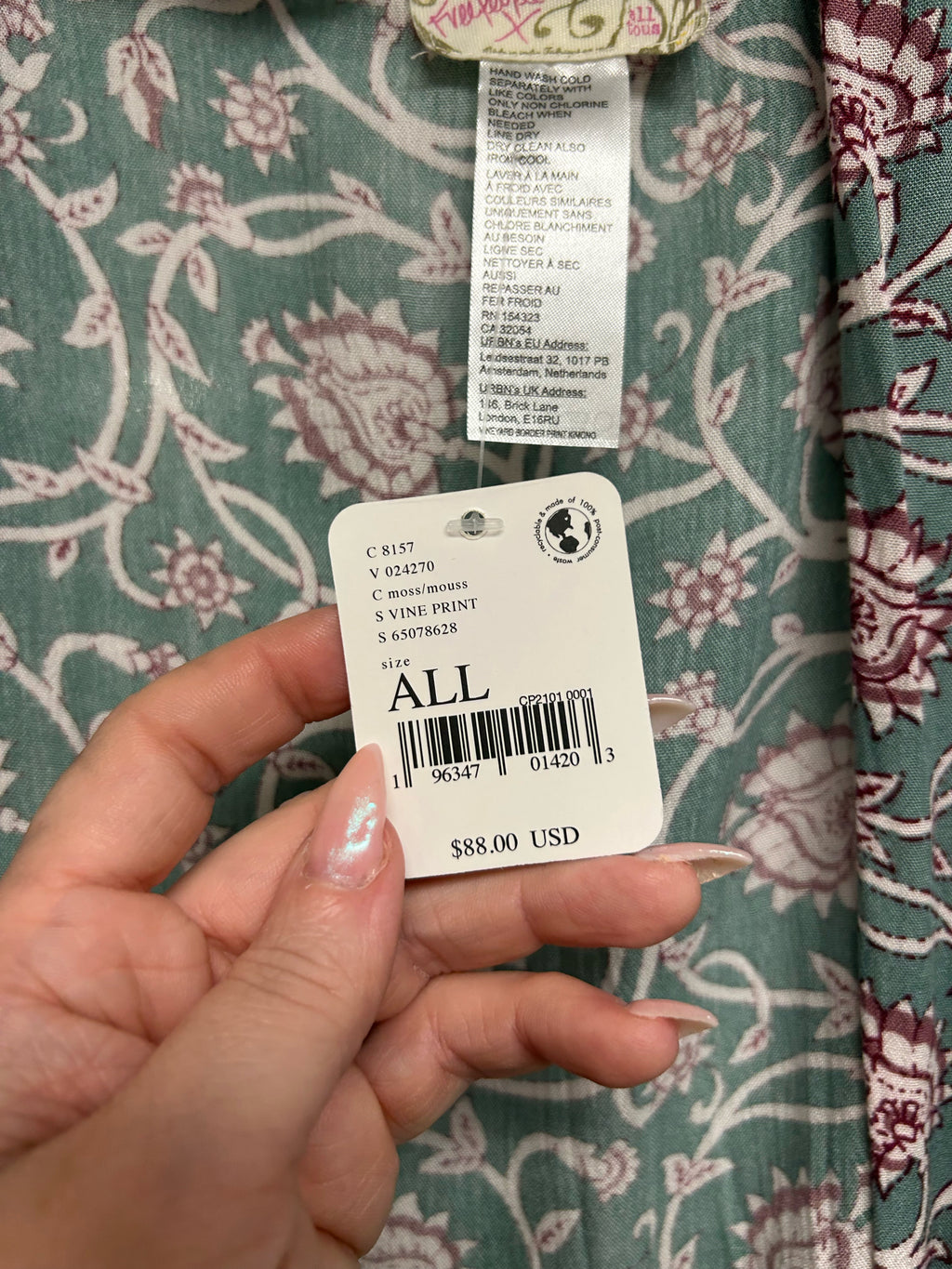 NWT FREE PEOPLE VINE PRINT OVERSIZED KIMONO ONE SIZE