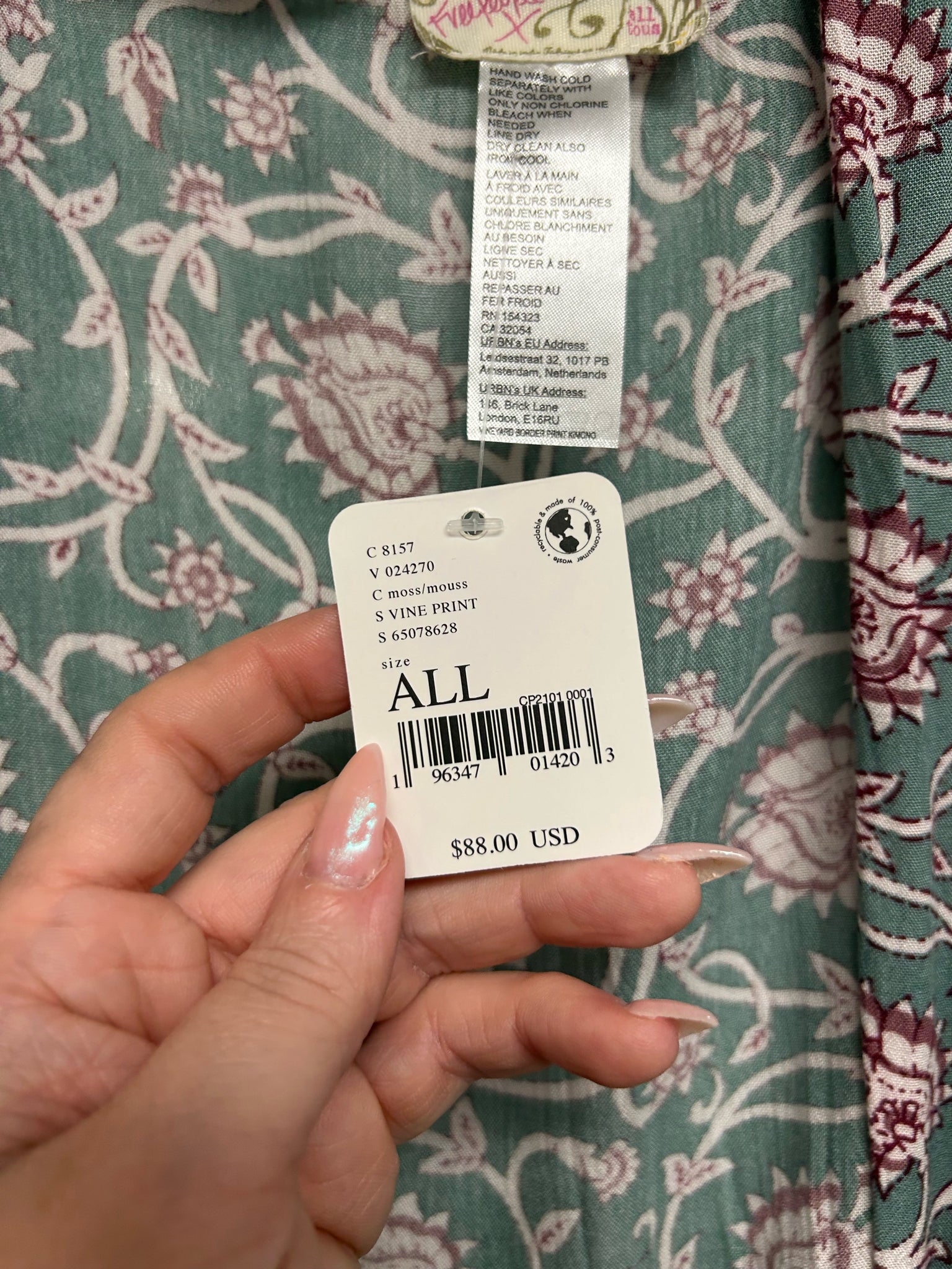 NWT FREE PEOPLE VINE PRINT OVERSIZED KIMONO ONE SIZE