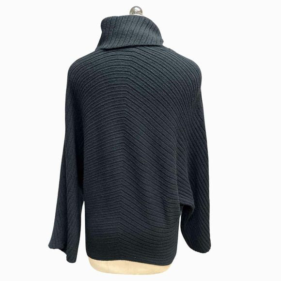 ANTHROPOLOGIE MOTH RIBBED COWL NECK BLACK SWEATER SIZE XS