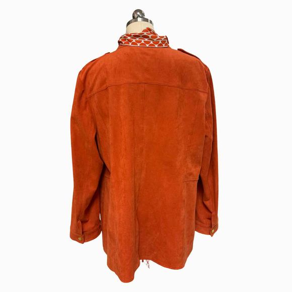 CHICOS NWT! FAUX SUEDE UTILITY ORANGE JACKET W/ SCARF SIZE XL