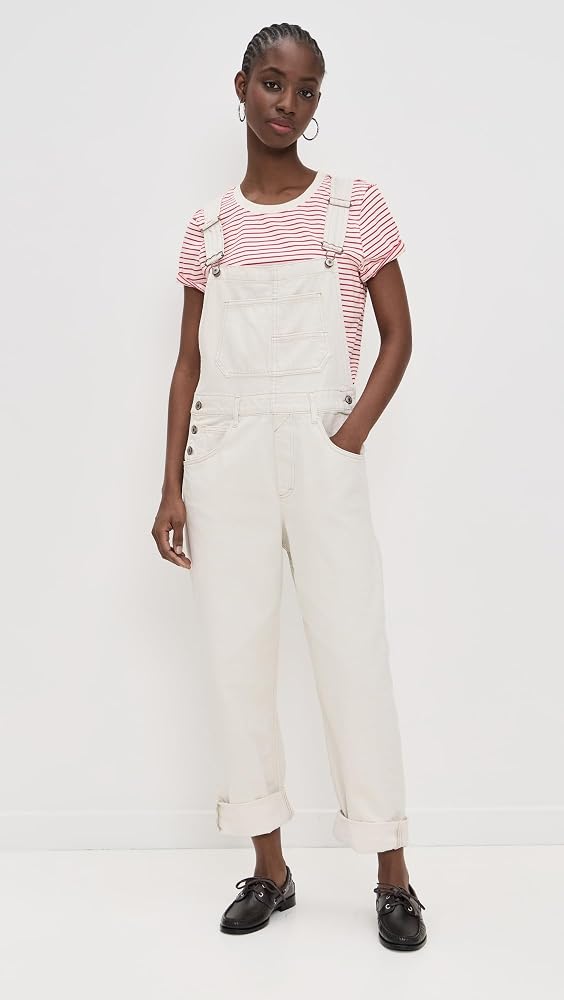WE THE FREE ZIGGY DENIM OVERALLS IN OPTIC WHITE SIZE SMALL