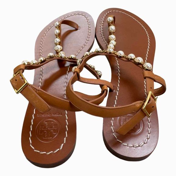 TORY BURCH EMMY PEARL THONG BROWN SANDAL SIZE 8