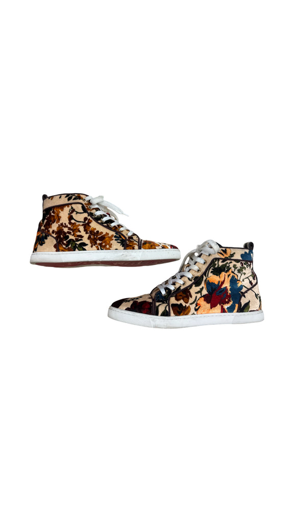 CHRISTIAN LOUBOUTIN BIP BIP FLORAL VELVET HIGH TOP SNEAKER SIZE 38