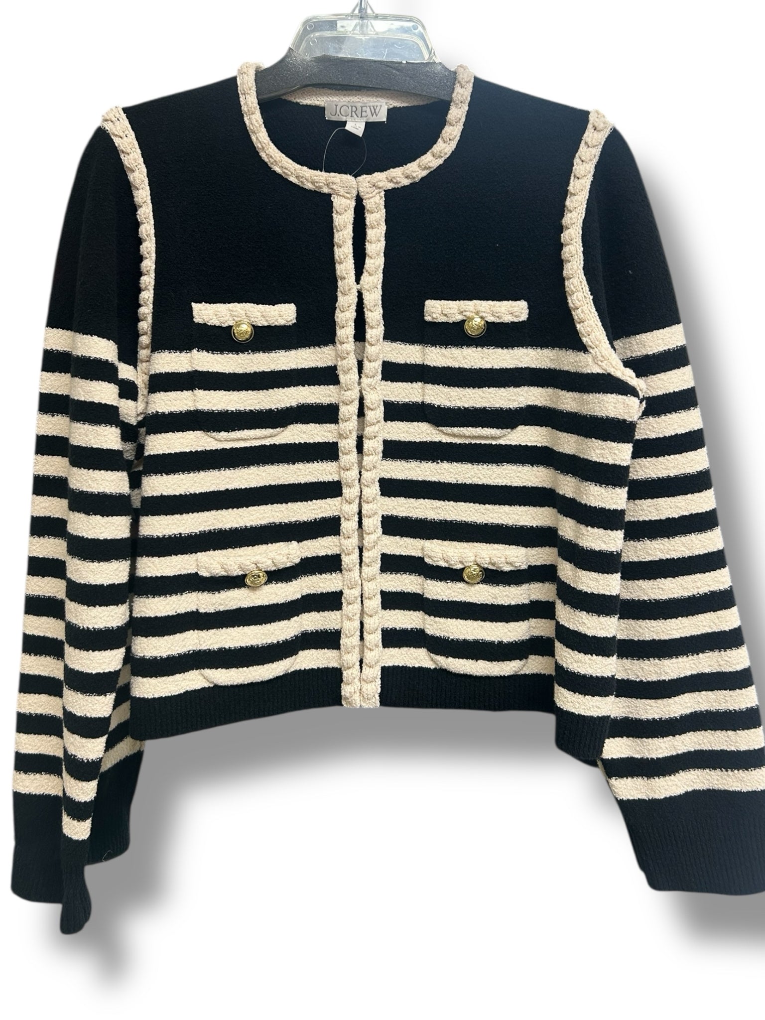 NWT JCREW ODETTE LADY SWEATER BLACK CREAM KNIT CARDIGAN SIZE LARGE