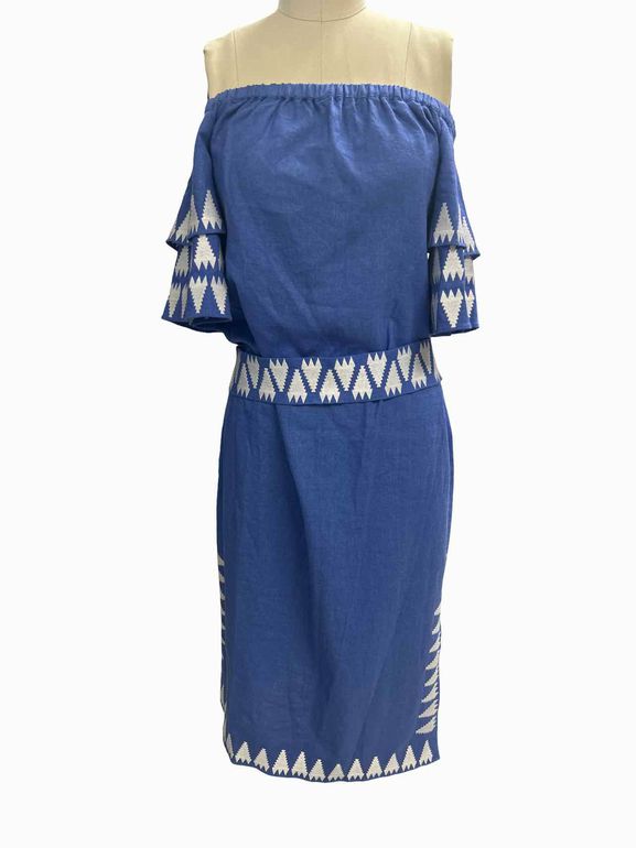 MARIE OLIVER LINEN OFF THE SHOULDER SPLIT HEM MIDI SIZE: XS