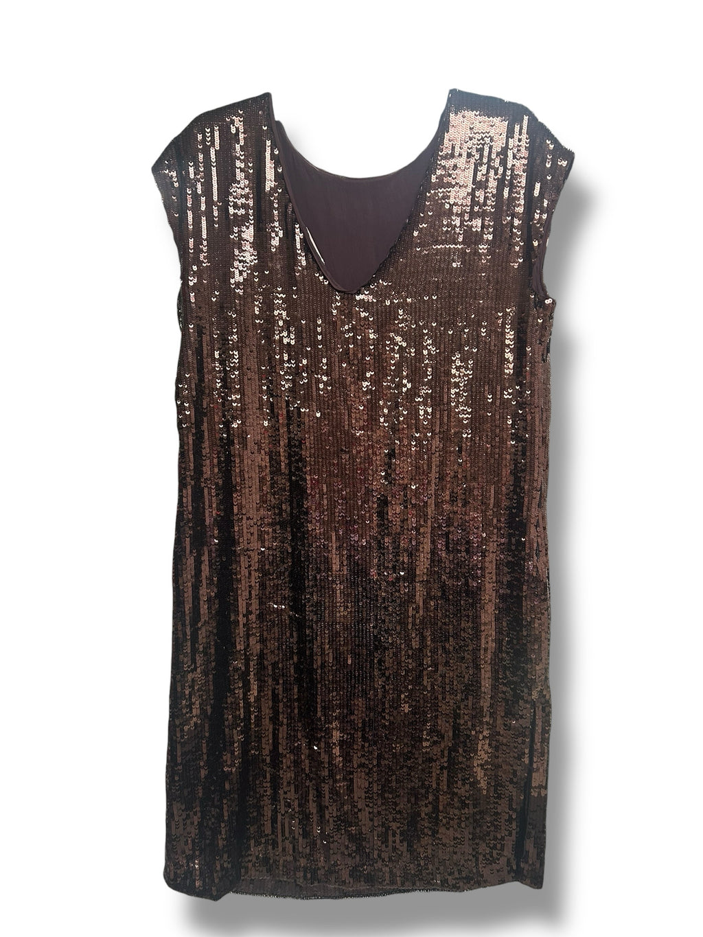 ANTHROPOLOGIE MAEVE KARA BROWN SEQUIN V BACK MINI DRESS SIZE MEDIUM