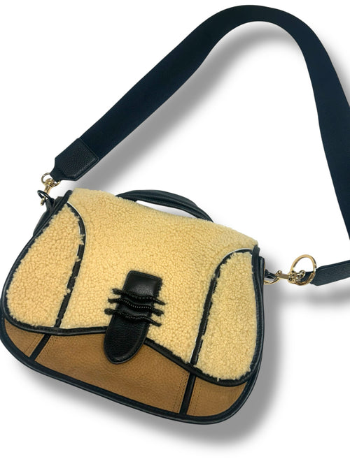 AIMEE KESTENBERG FIERCE & FAB FAUX SHEARLING TANNED LEATHER BAG