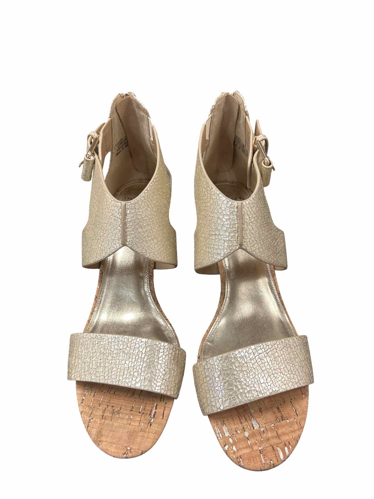 DONALD PLINER HELEN STRAP OPEN TOE BLOCK CORK HEEL SIZE: 10