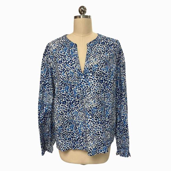 LILLY PULITZER NWT! COULTER LONG SLEEVE COTTON BLUES TOP SIZE L