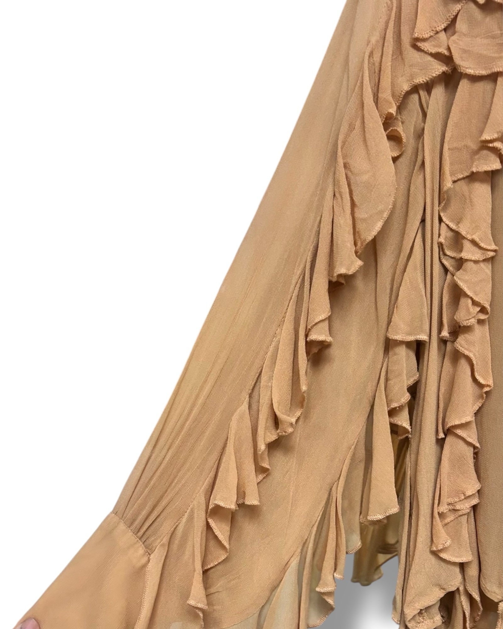 ANTHROPOLOGIE SHEER RUFFLE PEACH LONG SLEEVE BUTTON DOWN BLOUSE SIZE SMALL