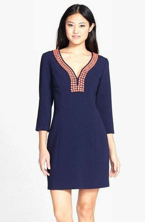 LILLY PULITZER BENNETT BEADED NAVY SHIFT DRESS SIZE 6