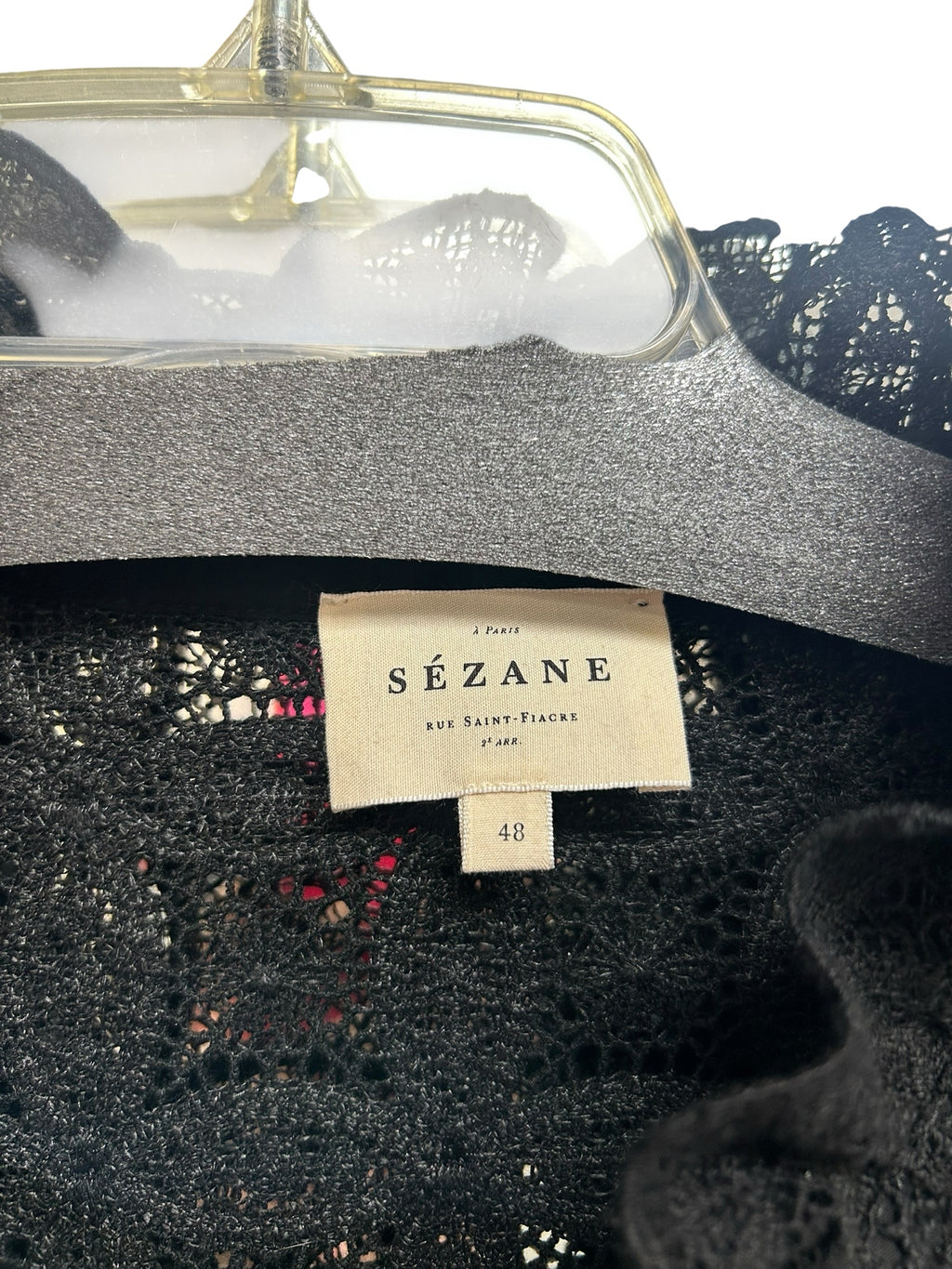 SEZANE CHLO SHIRT GUIPURE LACE BLOUSE BLACK SIZE 48