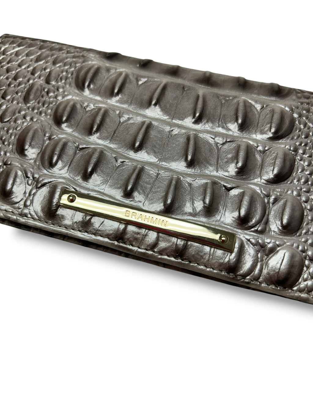 BRAHMIN SILVER CROC EMBOSSED ADY FOLD OVER WALLET