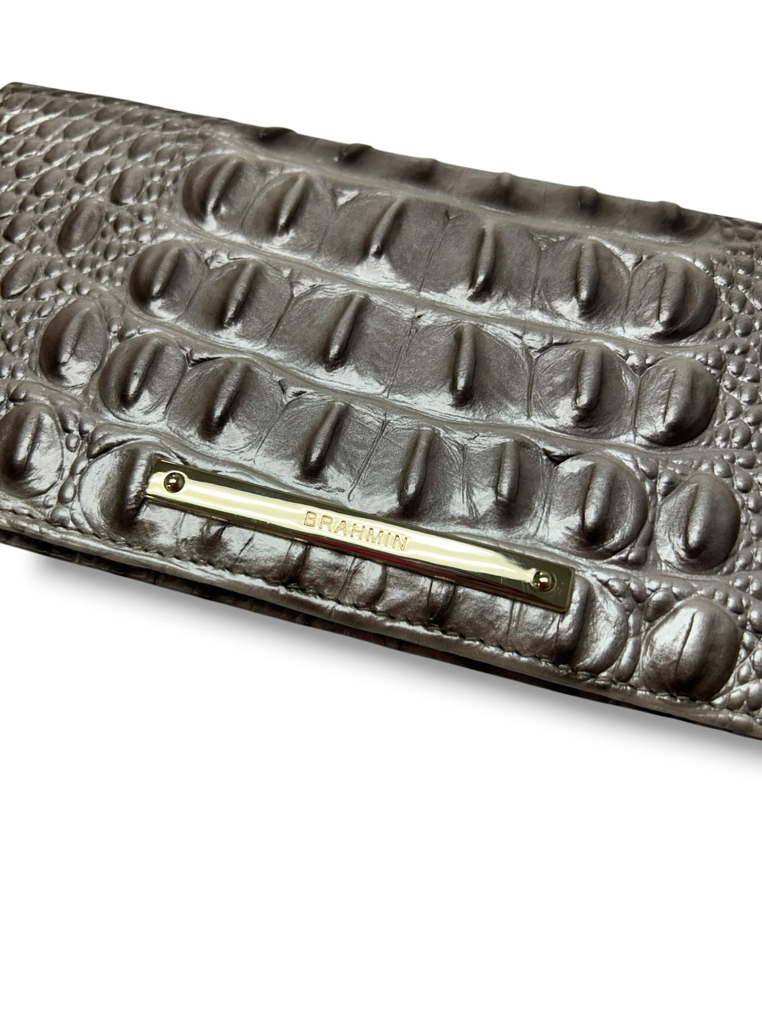 BRAHMIN SILVER CROC EMBOSSED ADY FOLD OVER WALLET