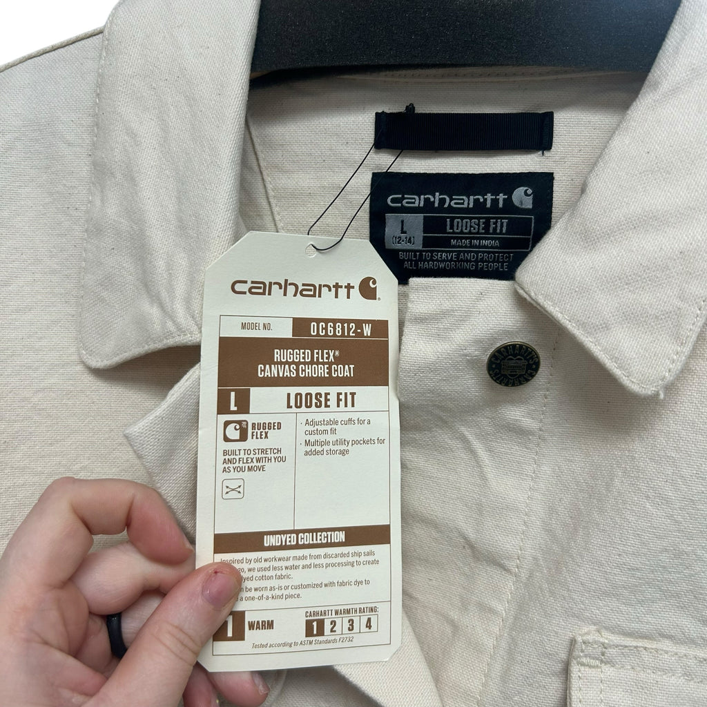 NWT CARHARTT RUGGED FLEX CANVAS CREAM CHORE COAT SIZE LARGE