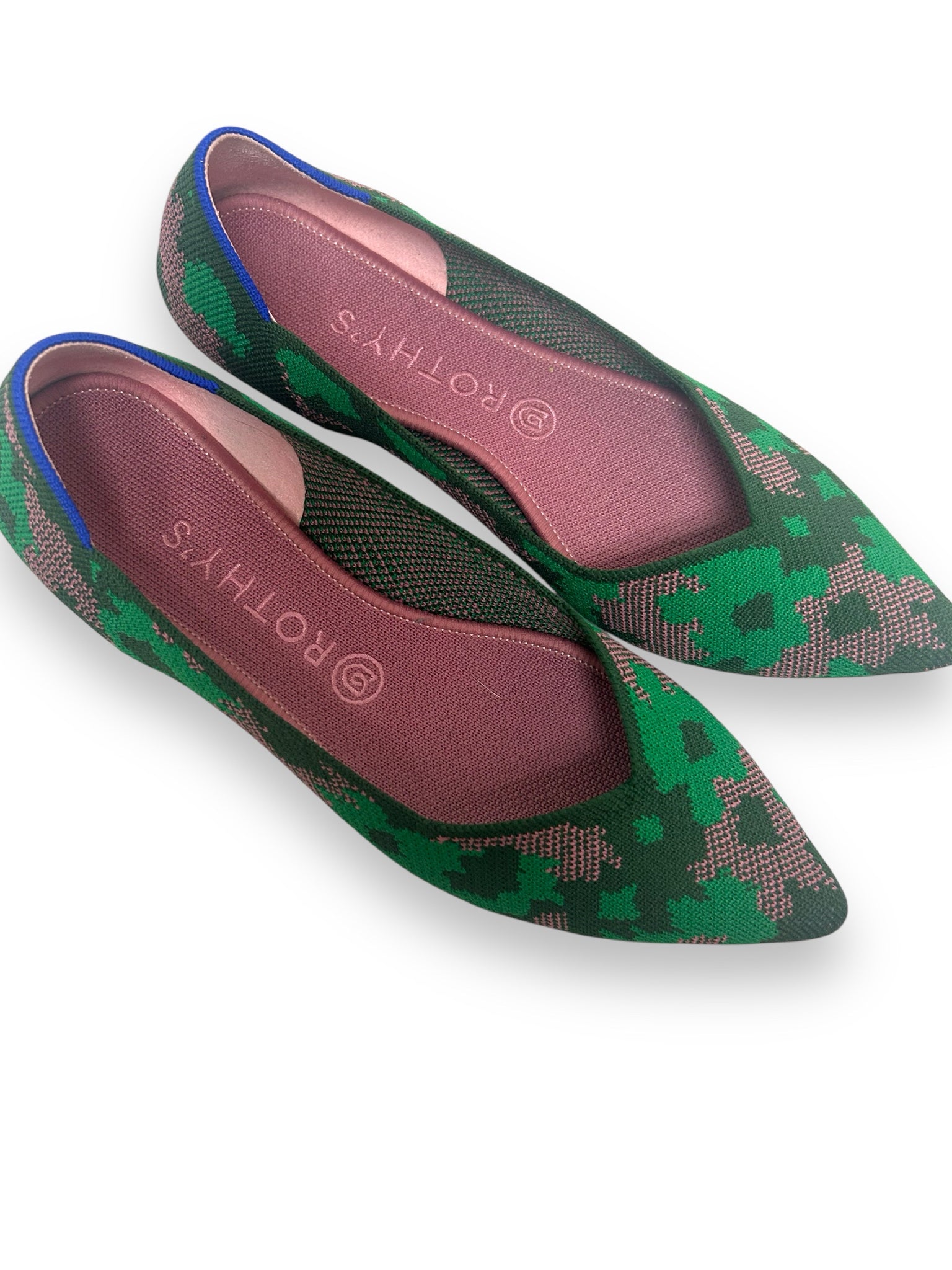ROTHY'S THE POINT BOTANICAMO KNIT FLAT GREEN PINK W BOX SIZE 9.5