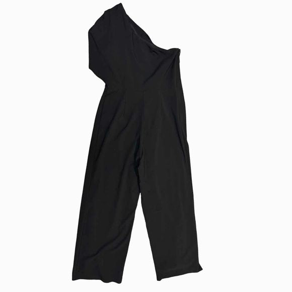 MARINA ONE SHOULDER DRAPED CREPE BLACK JUMPSUIT SIZE 12