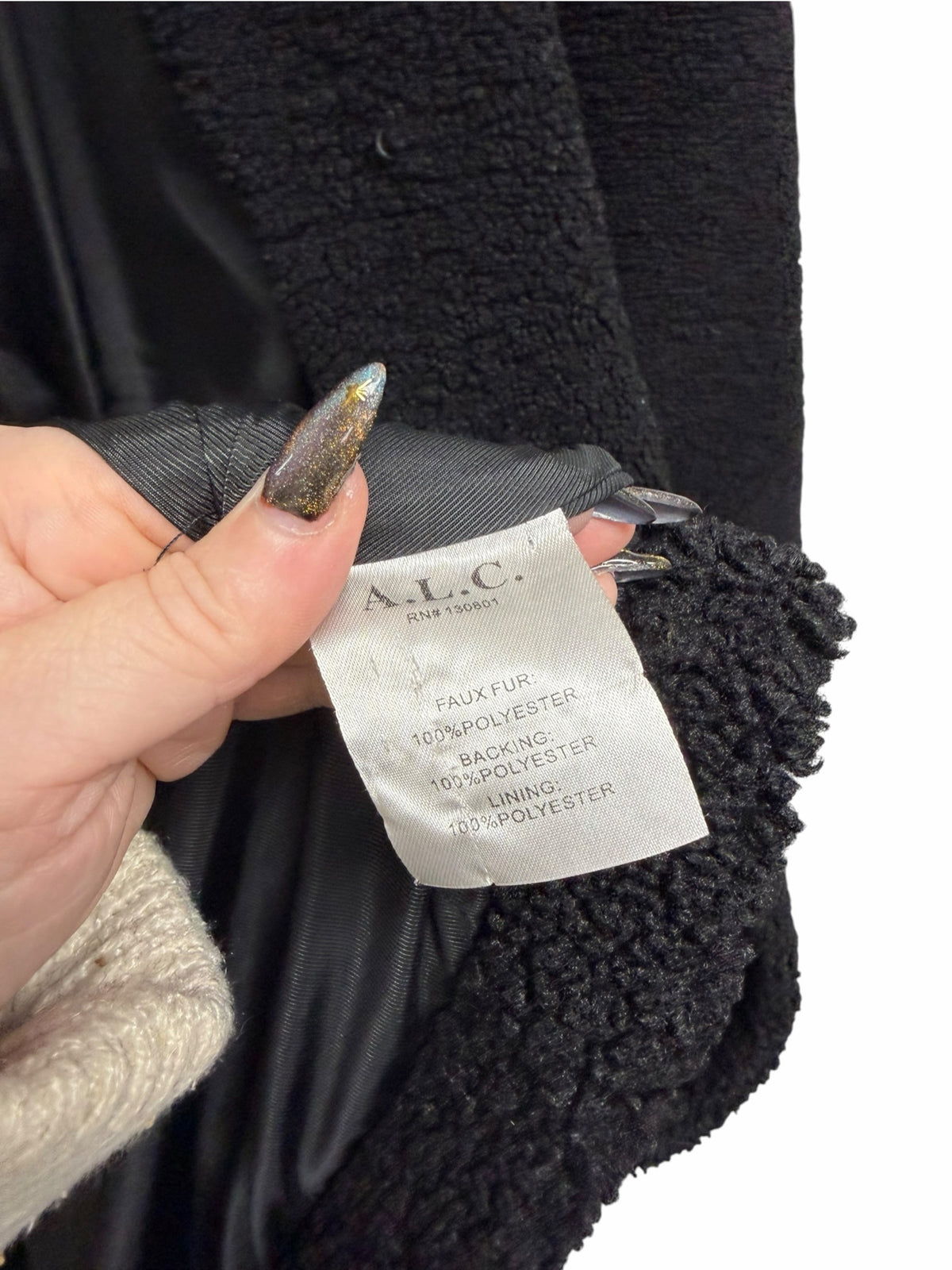A.L.C. CARON TEDDY FAUX SHEARLING BLACK LONG COAT SIZE MEDIUM