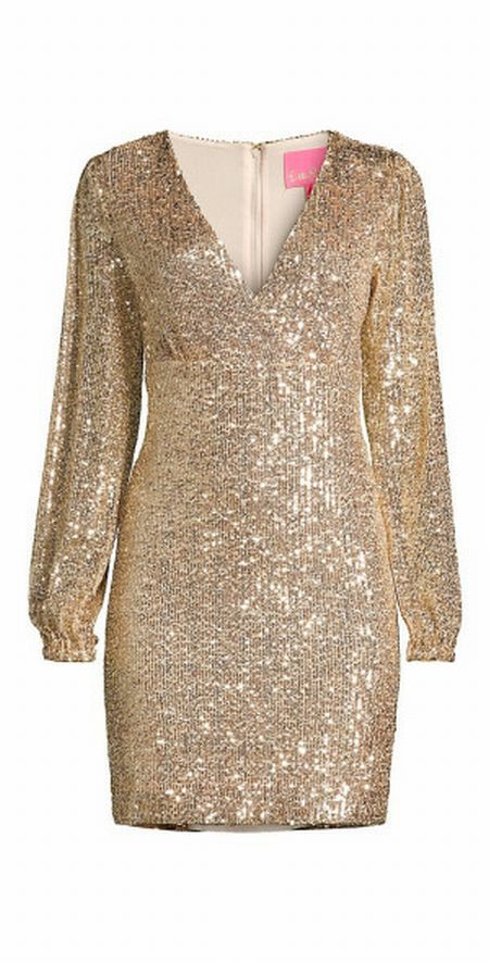LILLY PULITZER NWT REAGAN LS GOLD SEQUIN MINI BALLOON SLEEVE DRESS SIZE 14