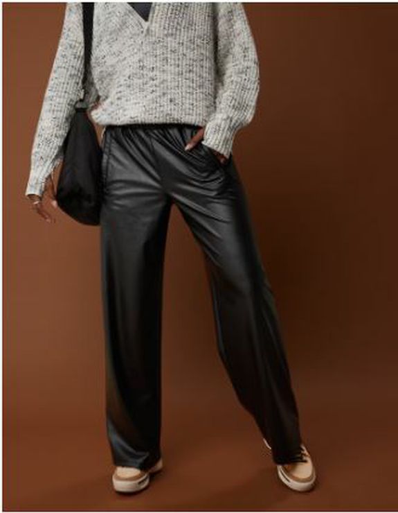 OFFLINE AERIE LUXE WIDE LEG VEGAN LEATHER BLACK PANTS SIZE XXSMALL - WEARHOUSE  CONSIGNMENT