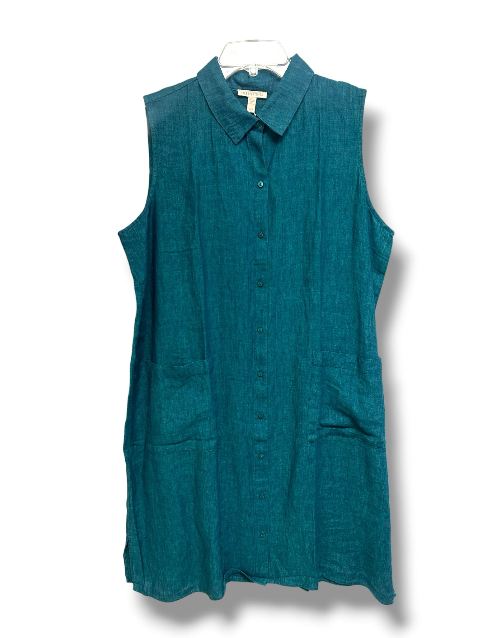 NEW WITH TAGS EILEEN FISHER ORGANIC LINE SLEEVELESS GREEN MINI DRESS SIZE XL