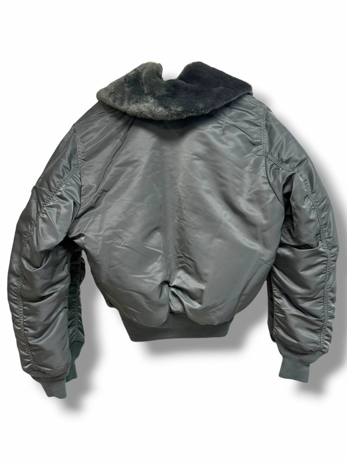 ALPHA INDUSTRIES MA-I NYLON BOMBER GRAY  REMOVABLE COLLAR JACKET SIZE XS