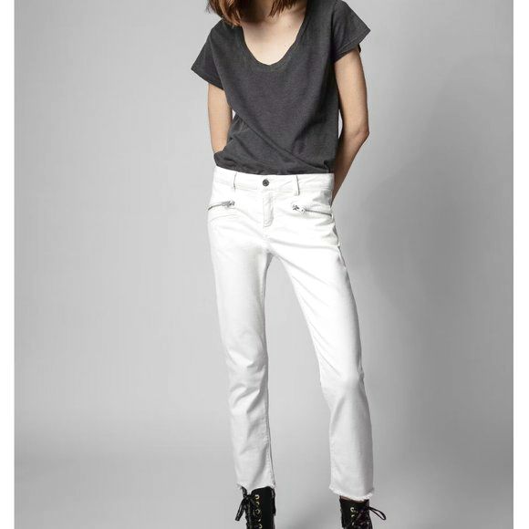 NWT ZADIG & VOLTAIRE AVA SLIM CUT WHITE ZIPPER JEANS SIZE 27